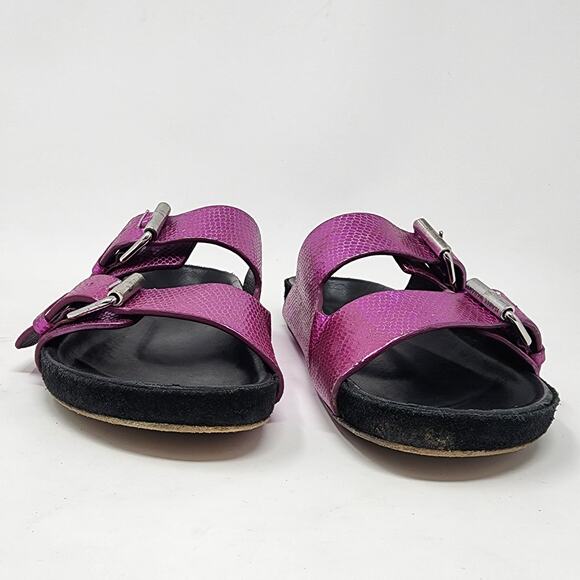 Isabel Marant Slide Sandal Women 6 Lennyo Fuchsia Pink Metallic Snakeskin Buckle - Picture 5 of 10